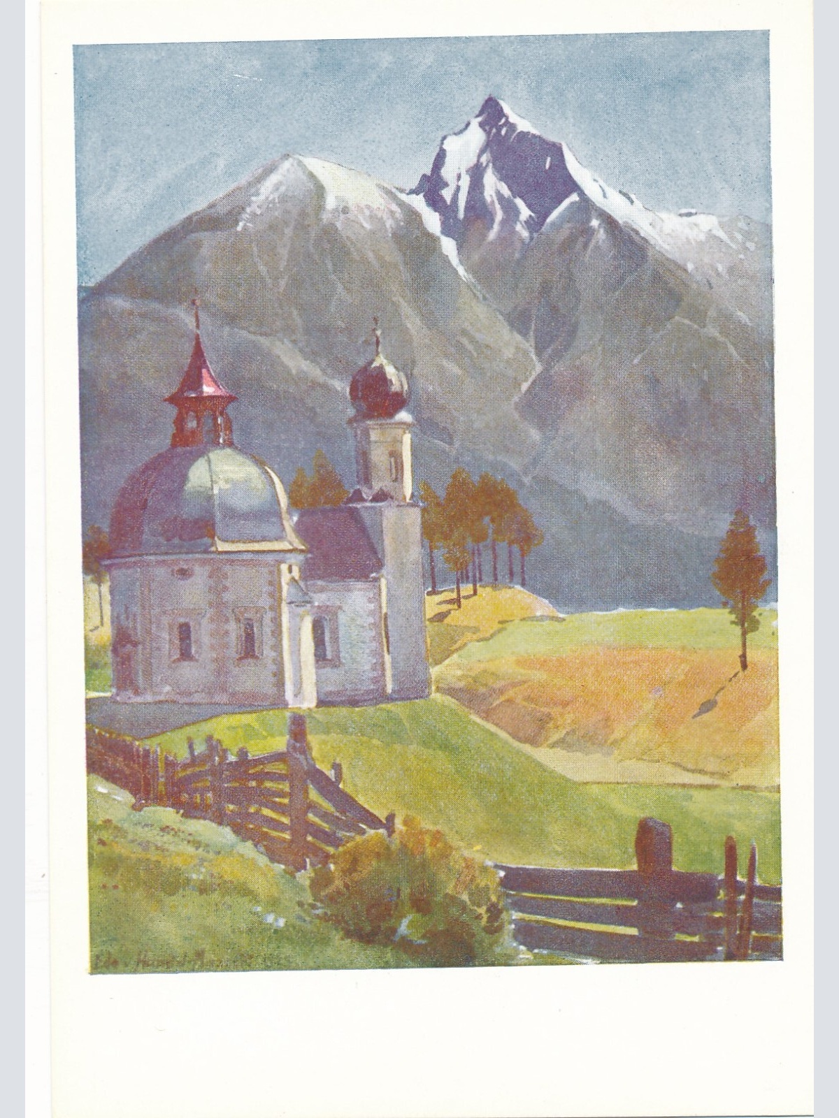 AK Künstlerserie Seefeld, Nr. 2 Seekirchl gegen die Reitherspitze, Tirol (S1547)