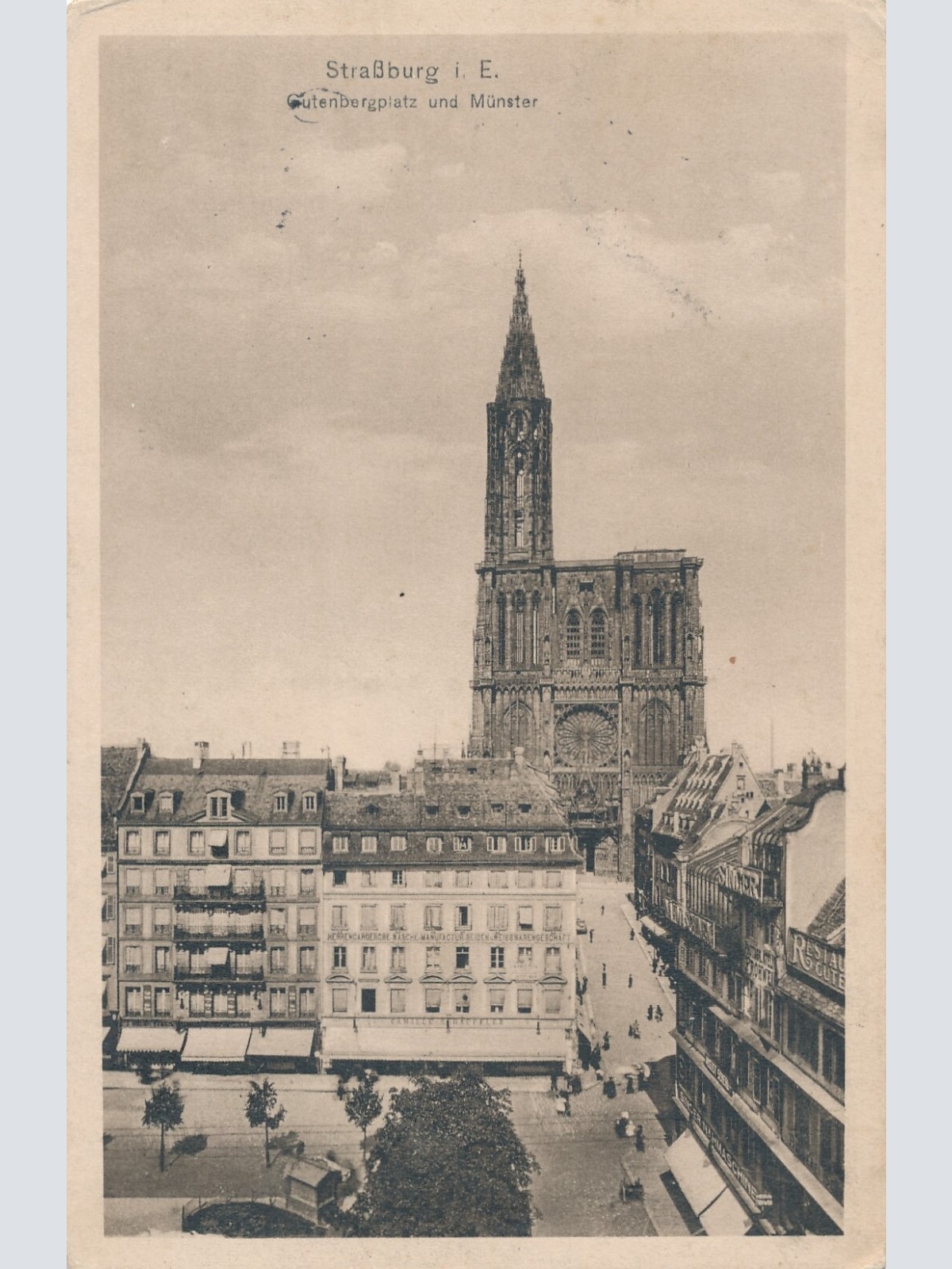 AK, Straßburg i. E. Gutenbergplatz und Münster (S1885)