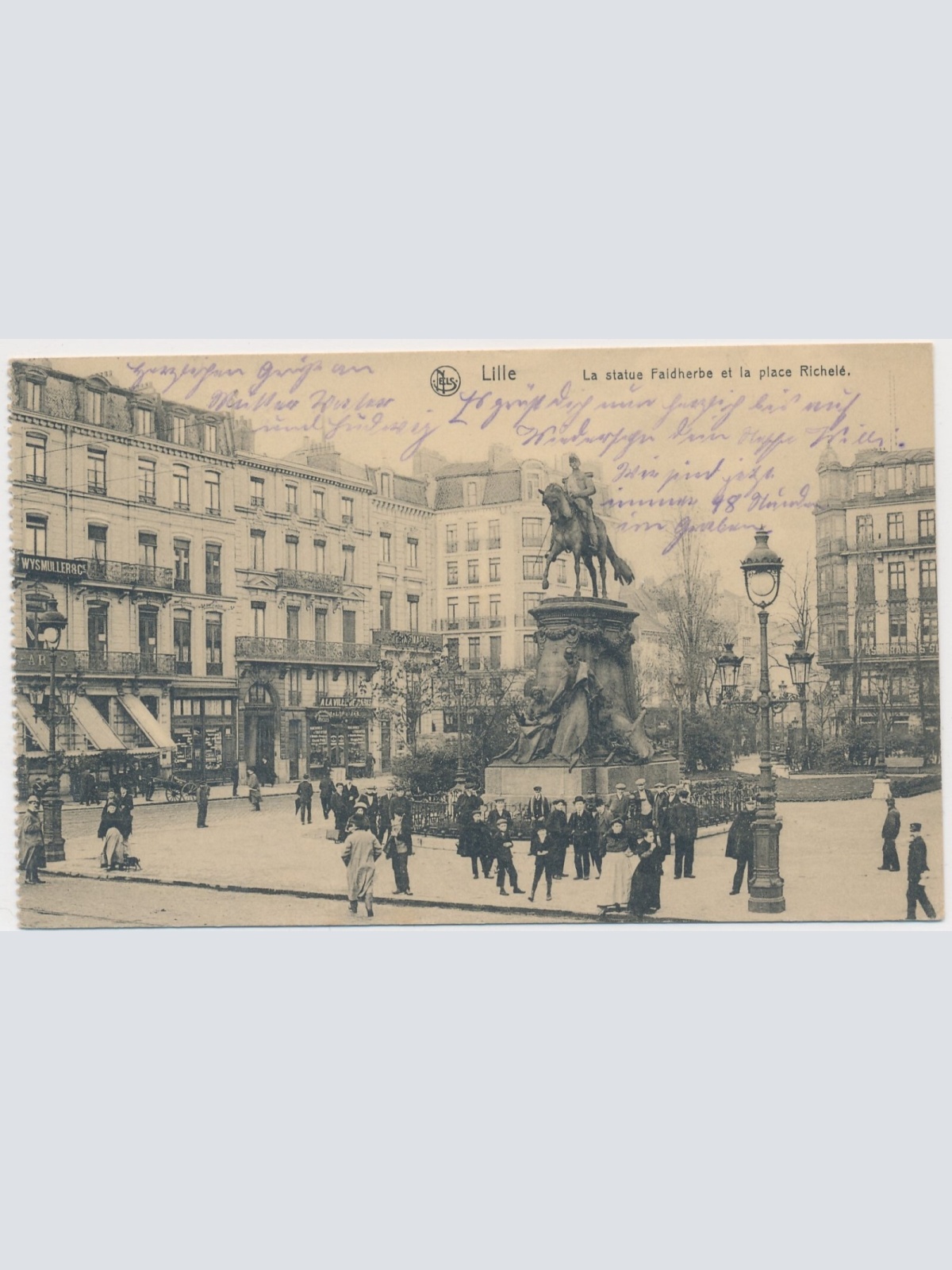 AK, Lille, La statue Faidherbe et la place Richele, Frankreich (S1872)