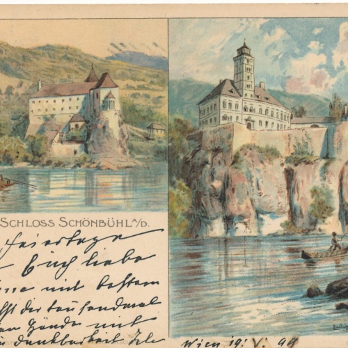 Litho - Karte vom Kloster und Schloss Schönbühl Niederösterreich (6284)