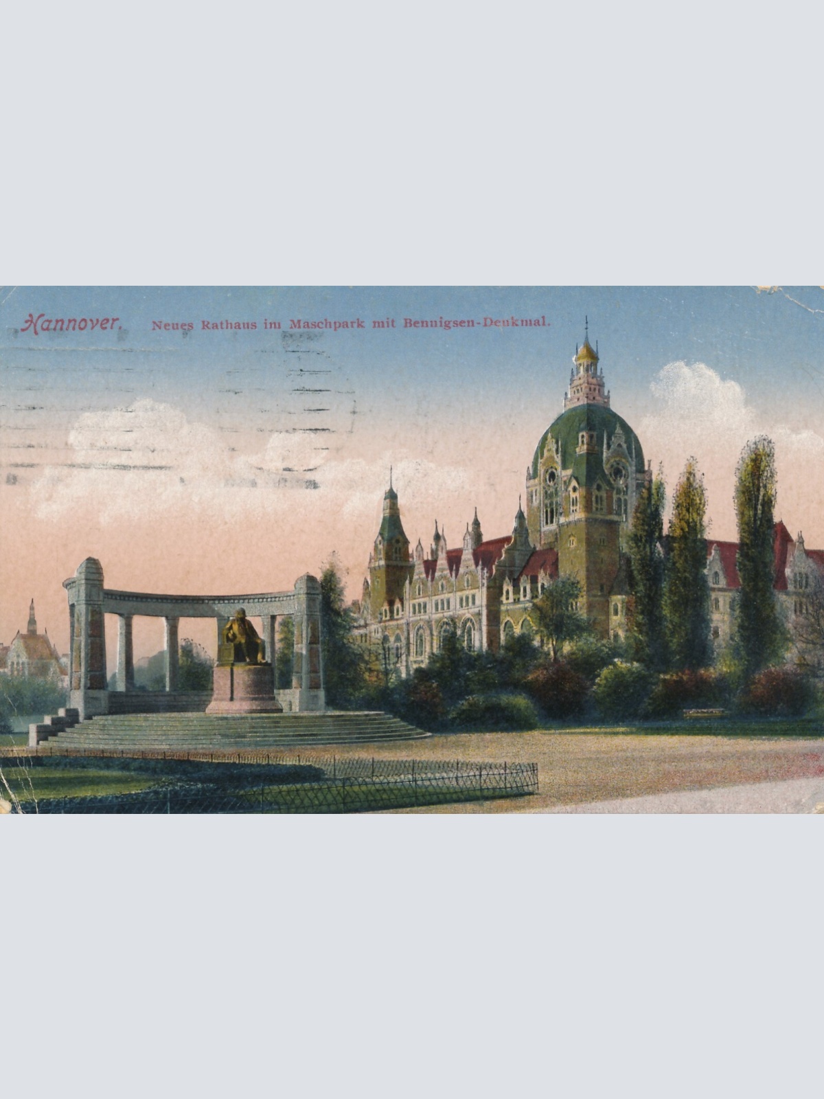 AK, Hannover, Neues Rathaus im Maschpark mit Bennigsen-Denkmal (S1755)