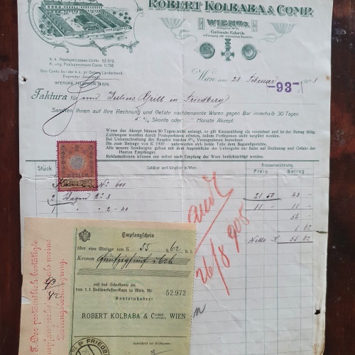 Alte Rehnung 1908 aus Wien Drahtmatratzen und Kinderwagen Robert Kolbaba (X5)