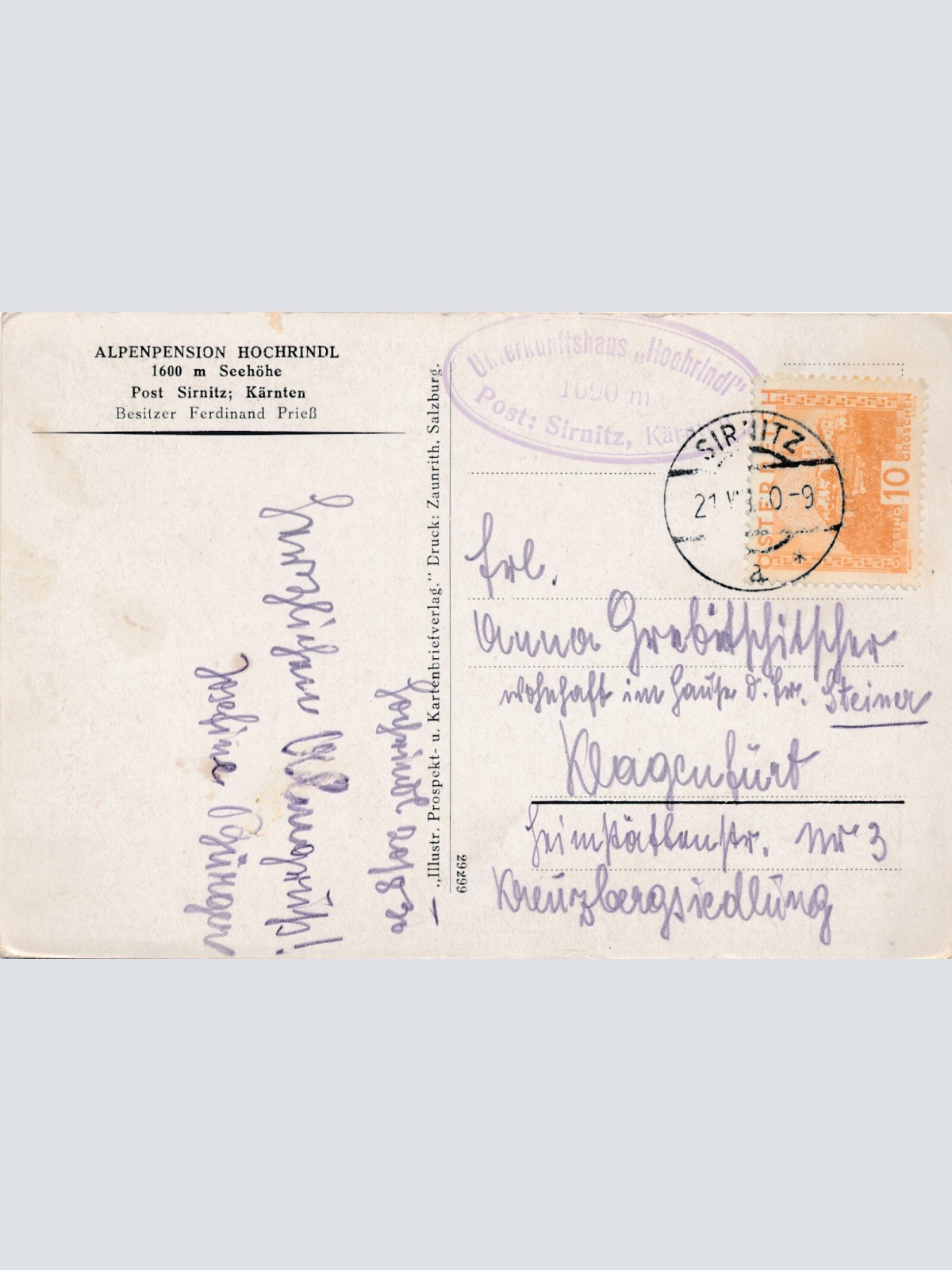 AK aus Sirnitz mit Alpenpension Hochrindl Kärnten (6223)