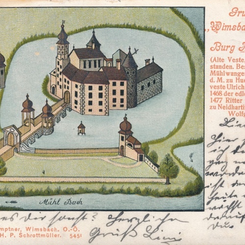 AK gruss aus Wimsbachs vorzeit mit Burg Meidharting Oberösterreich (6778)