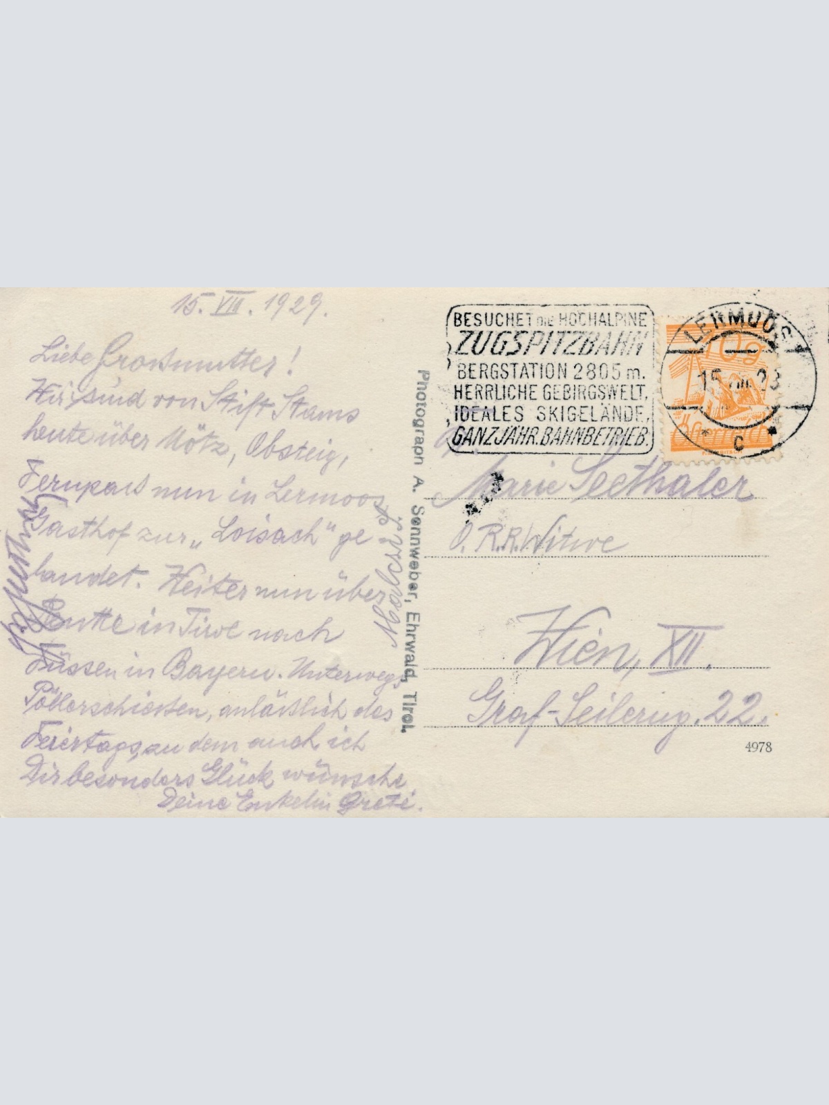 AK aus Lermoos mit Sonnenspitze und Bahnhof Tirol (6964)