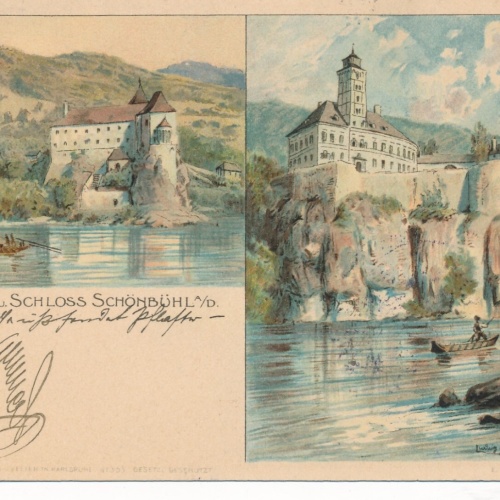 Litho - Karte aus Schönbühel mit Schloss Niederösterreich (6969)