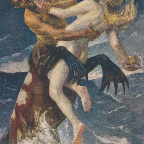 Künstlerische Sagen und Legenden Karte Liebeskampf Frau mit Seeungeheuer (6503)