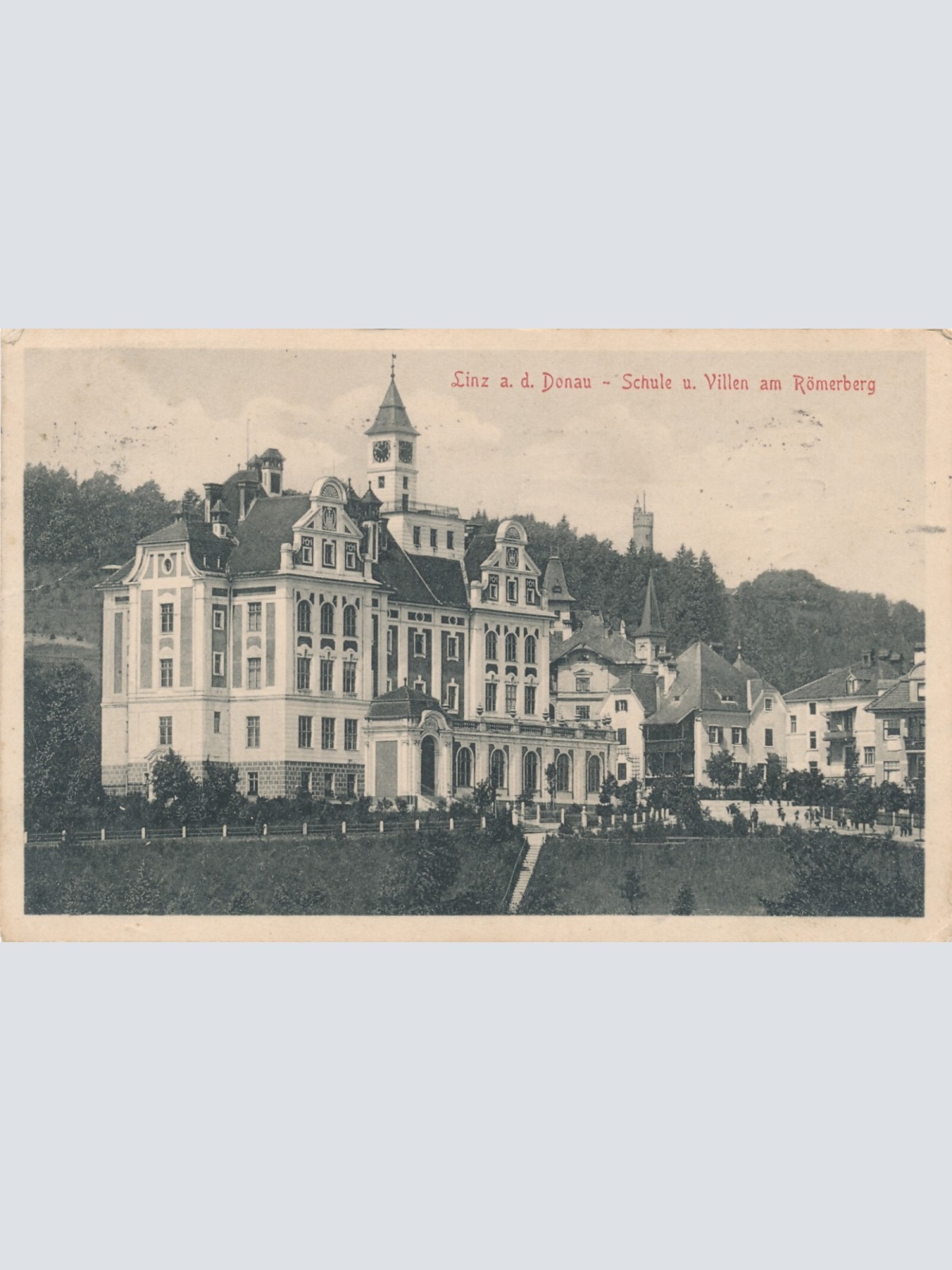 AK aus Linz an der Donau mit Schule und Villen am Römerber Oberösterreich (7058)