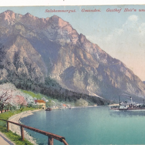 AK aus Gmunden mit Gasthof Hoisn und Dampfer Oberösterreich (7691)