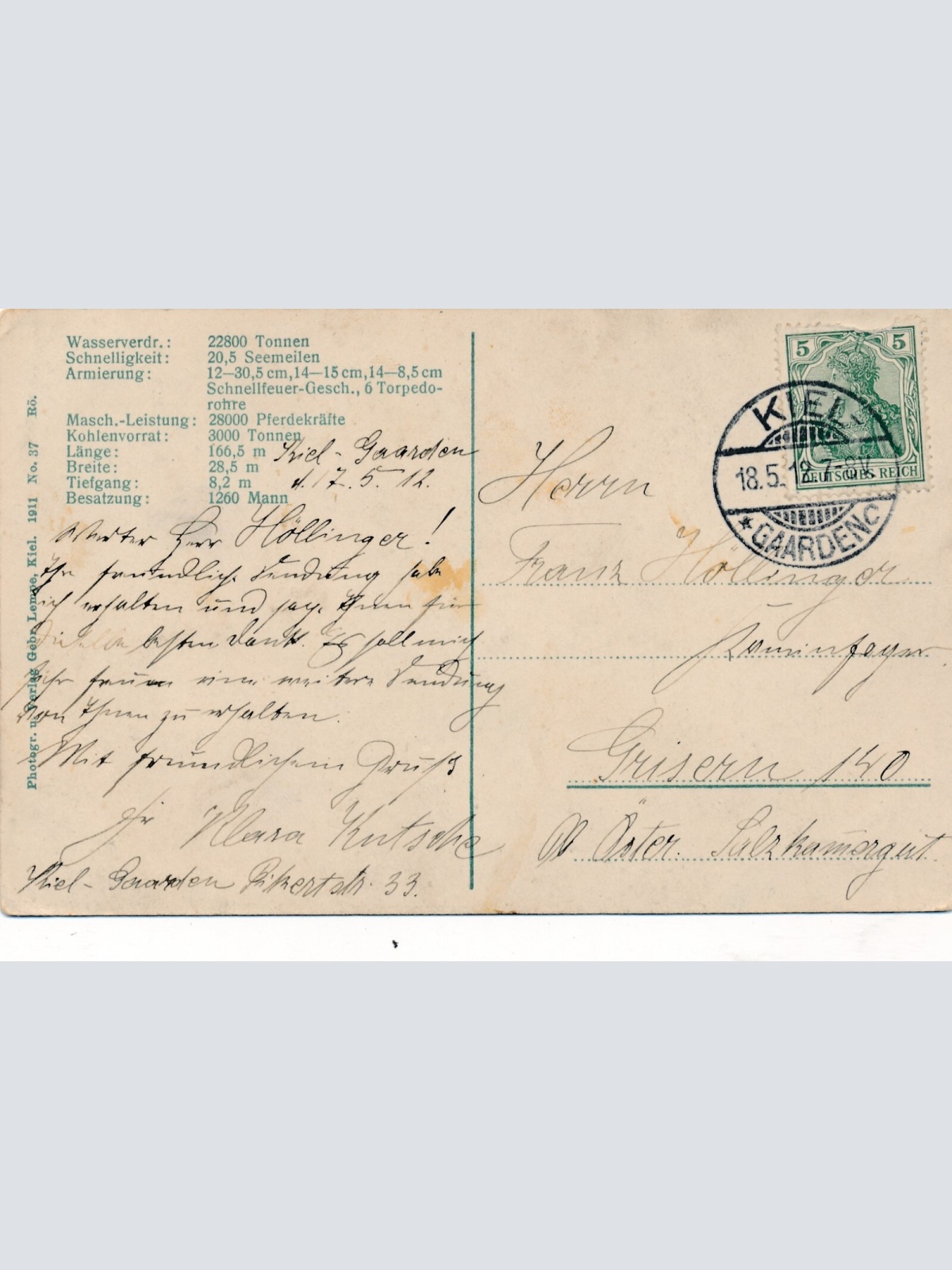 AK vom S.M. Linienschiff Thüringen Kriegsschiff (7237)