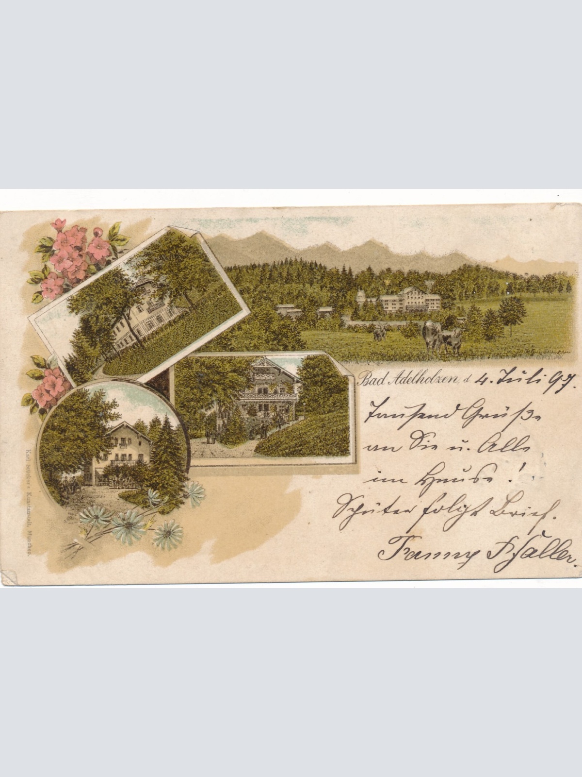 Litho - Karte aus Bad Adelholzen Bayern (7583)