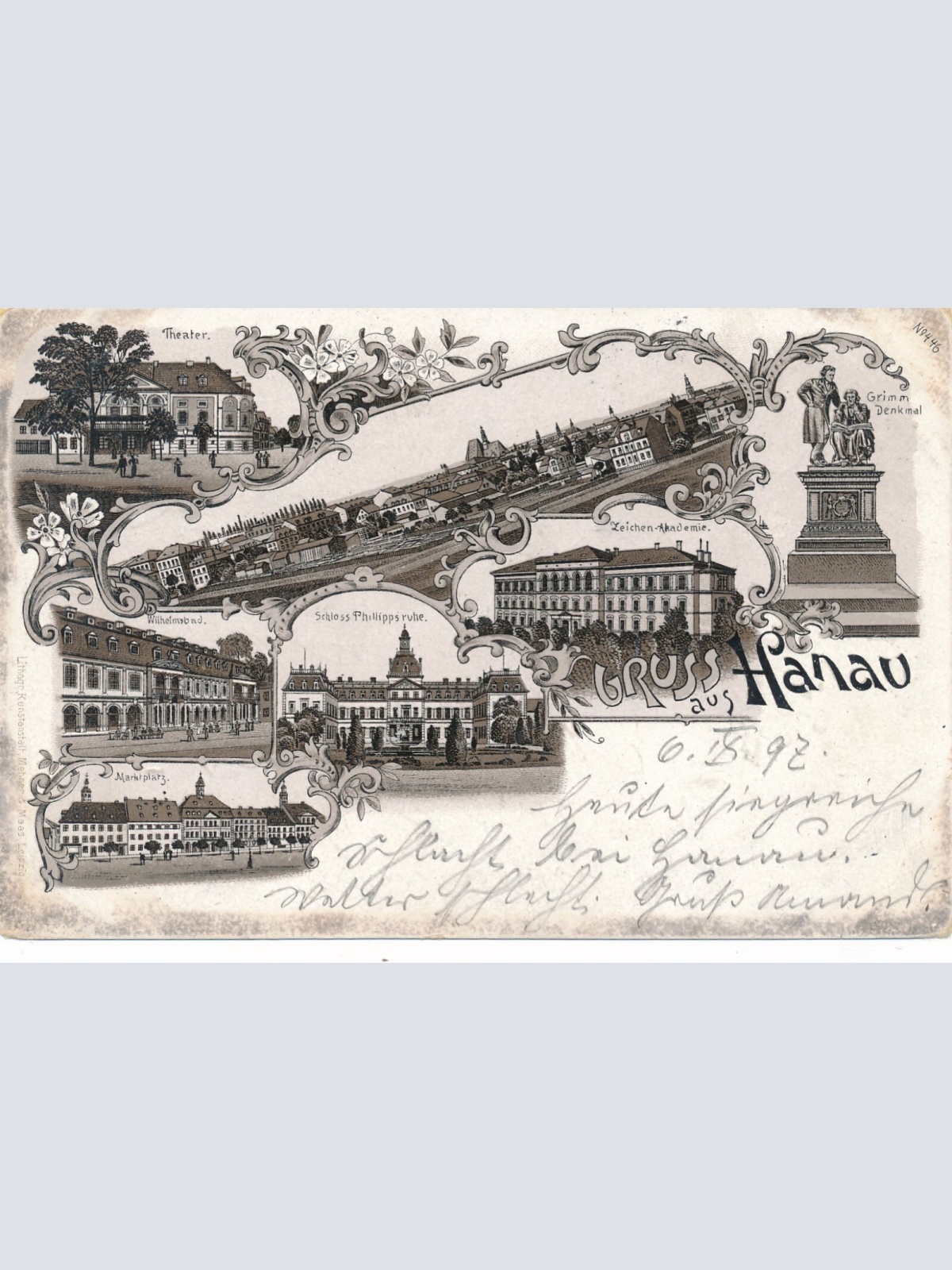 Litho - Karte gruss aus Hanau Hessen (7571)