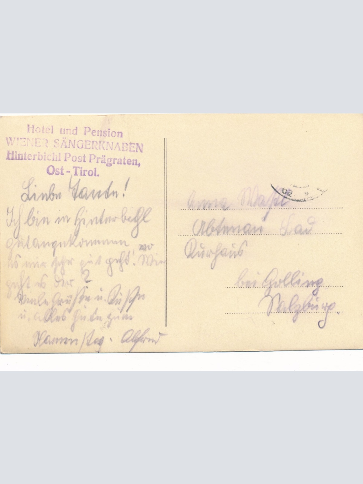 AK aus Hinterbichl mit Pension Wiener Sängerknaben Tirol (7903)