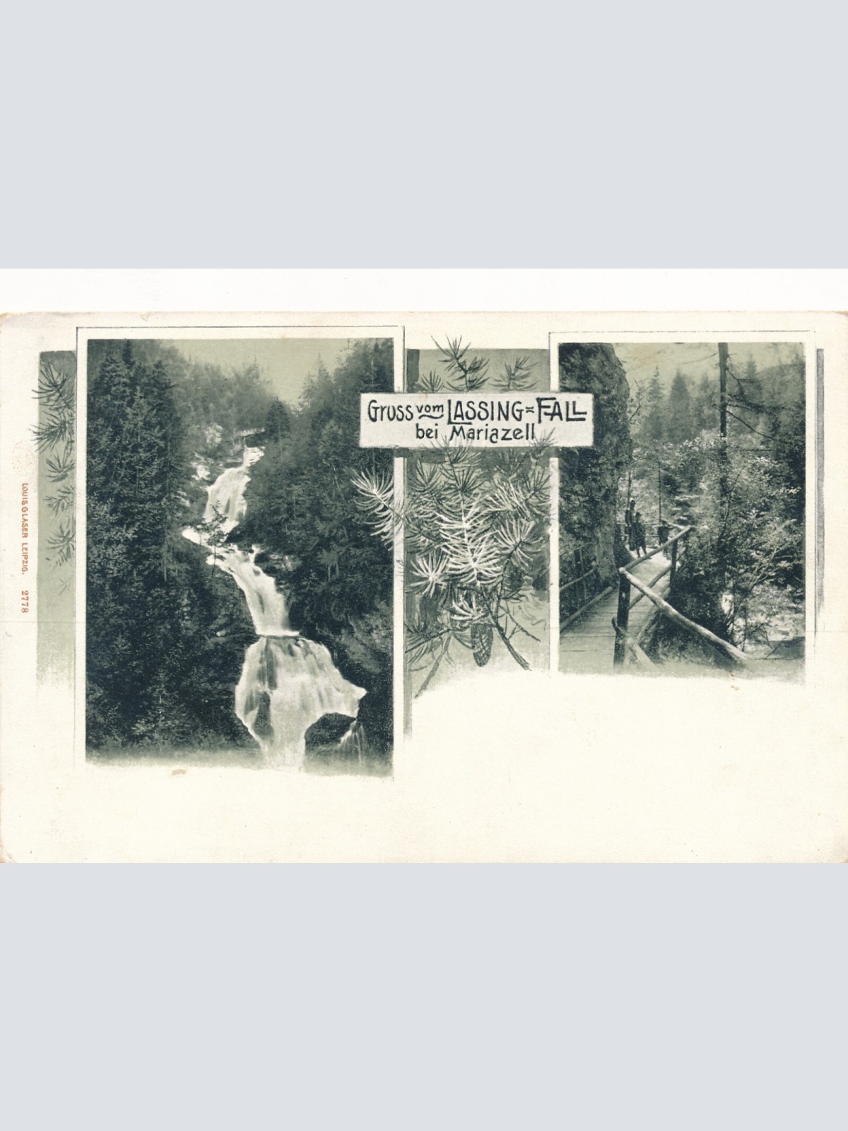 AK gruss vom Lassing Fall bei Mariazell Steiermark (8040)