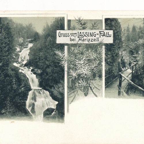 AK gruss vom Lassing Fall bei Mariazell Steiermark (8040)