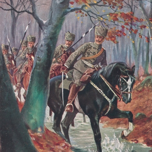 AK im Kriege 1915 mit Husaren Patrouille (6521)