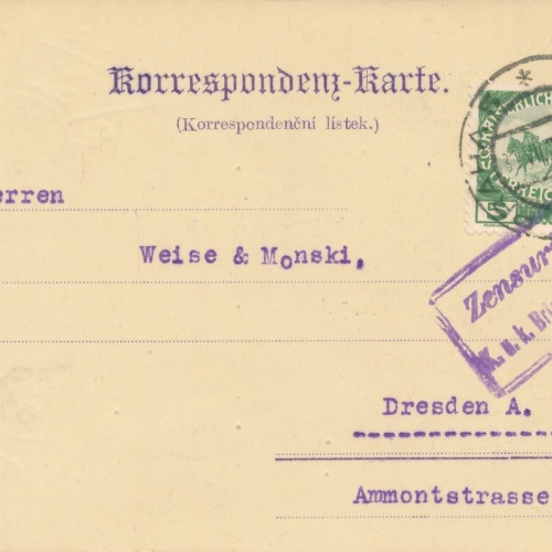Geschäfts - Postkarte 1916 aus Prag Weise und Monski (8538)