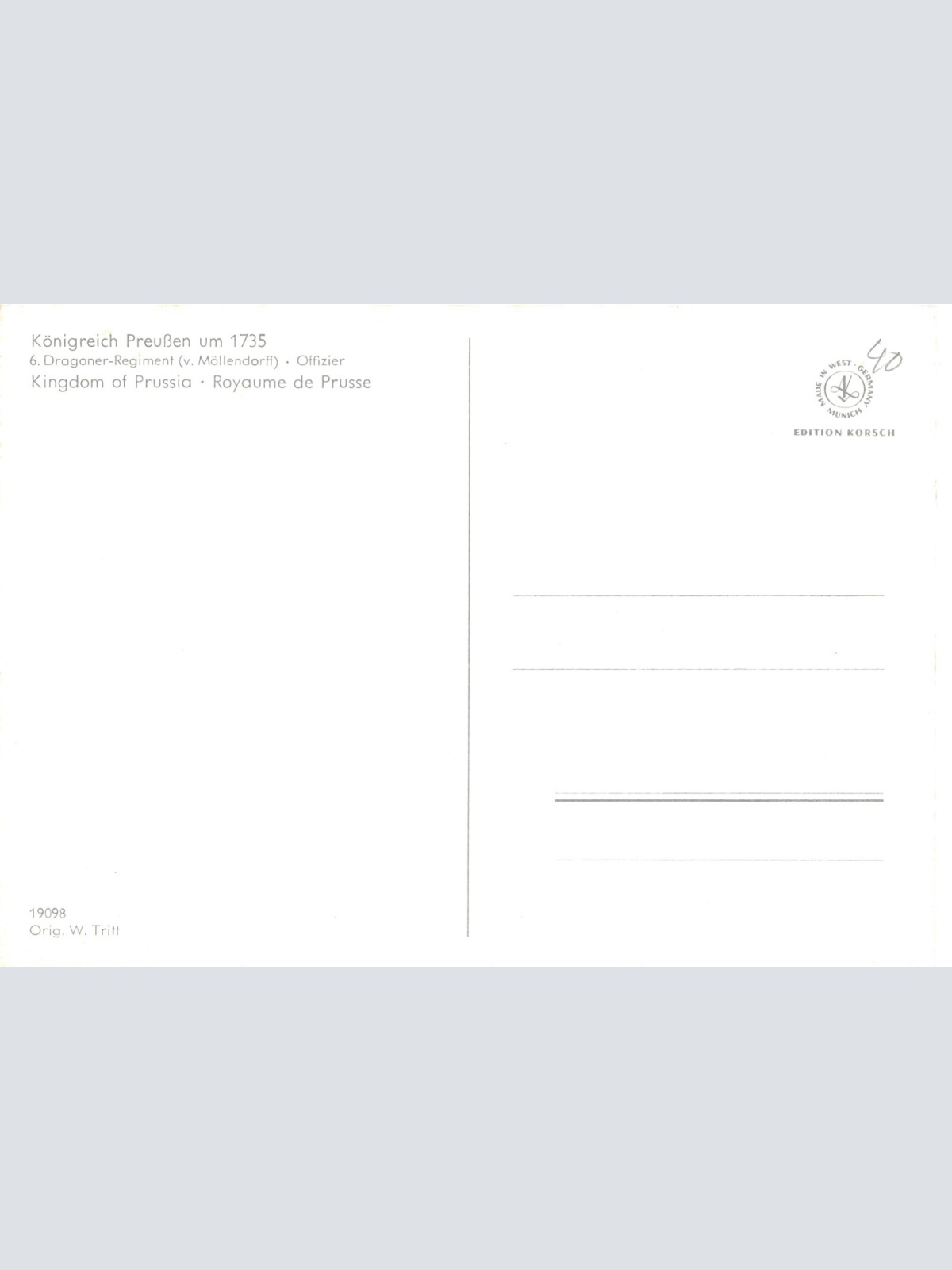 AK Uniform vom Kaiserreich Preußen 1735 6. Dragoner Reg. Ansichtskarte (8690)