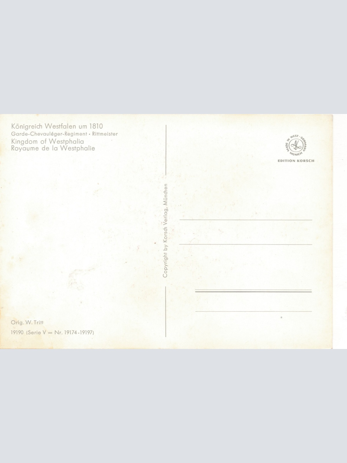 AK Uniform Königreich Westfalen 1810 Garde Rittmeister Ansichtskarte (8711)