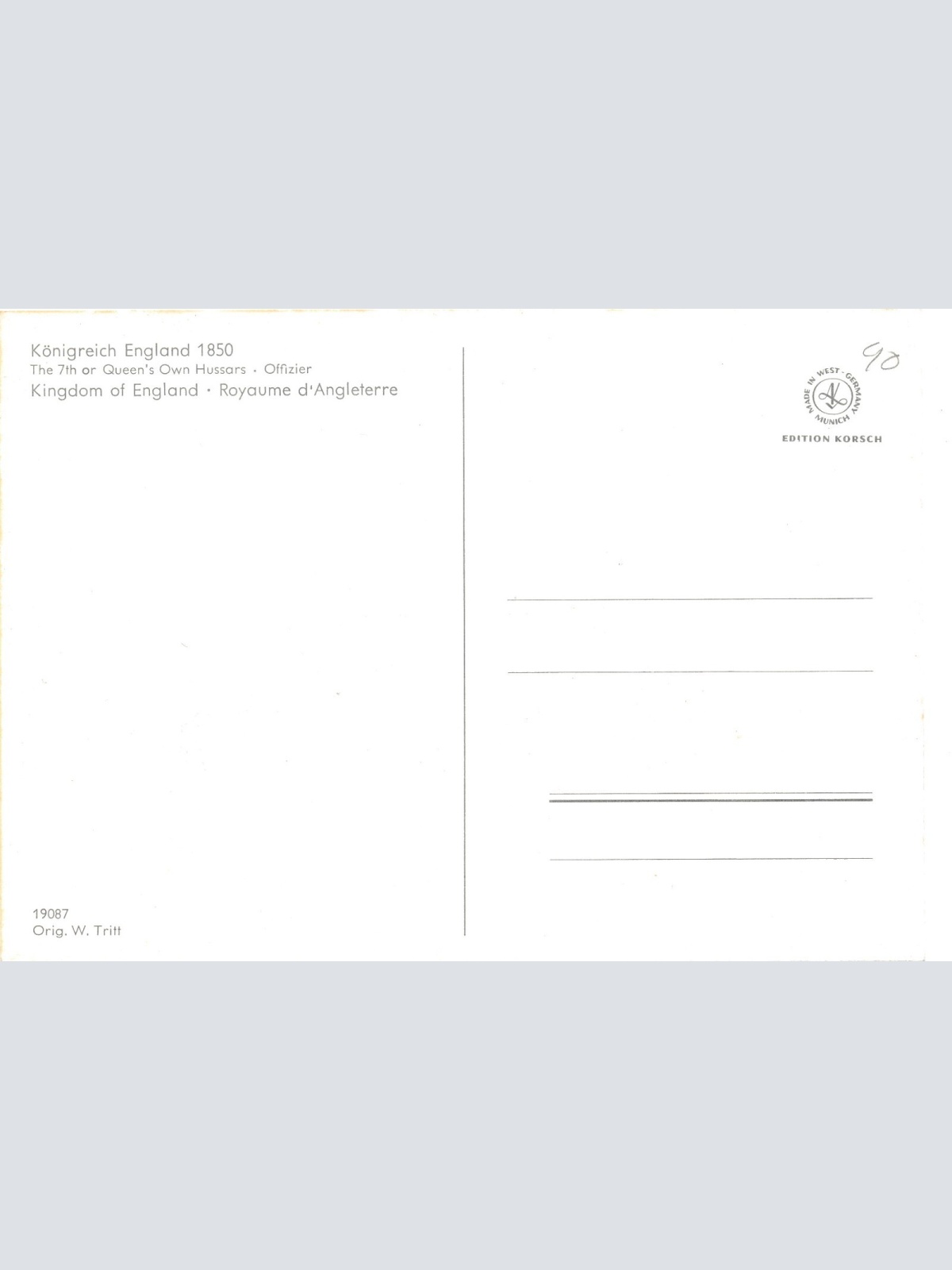 AK Uniform Königreich England 1850 9. Hussars Offizier Ansichtskarte (8713)