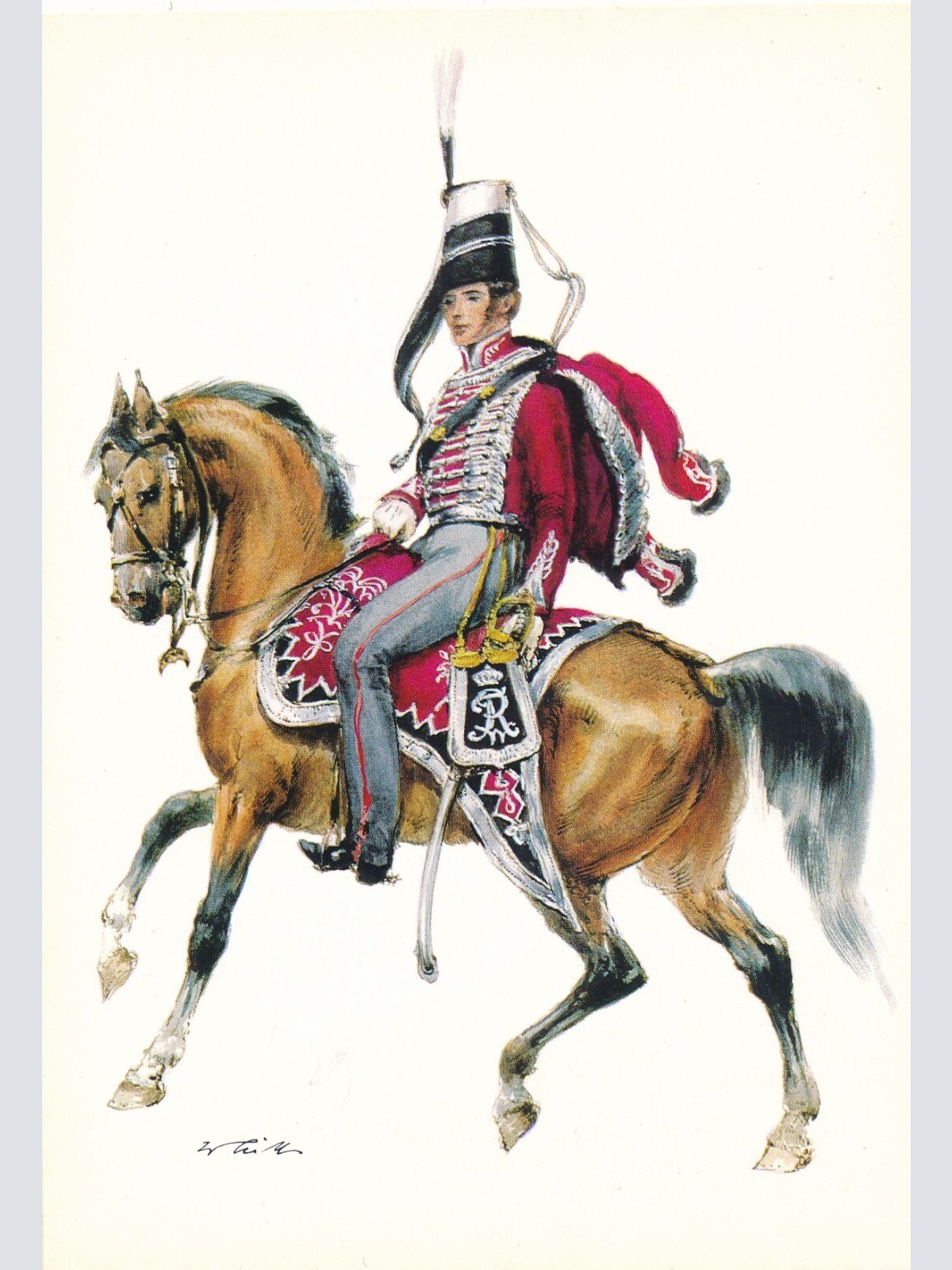 AK Uniform vom Köigreich Preußen 1740 Husaren Reg. Offizier Ansichtskarte (8694)