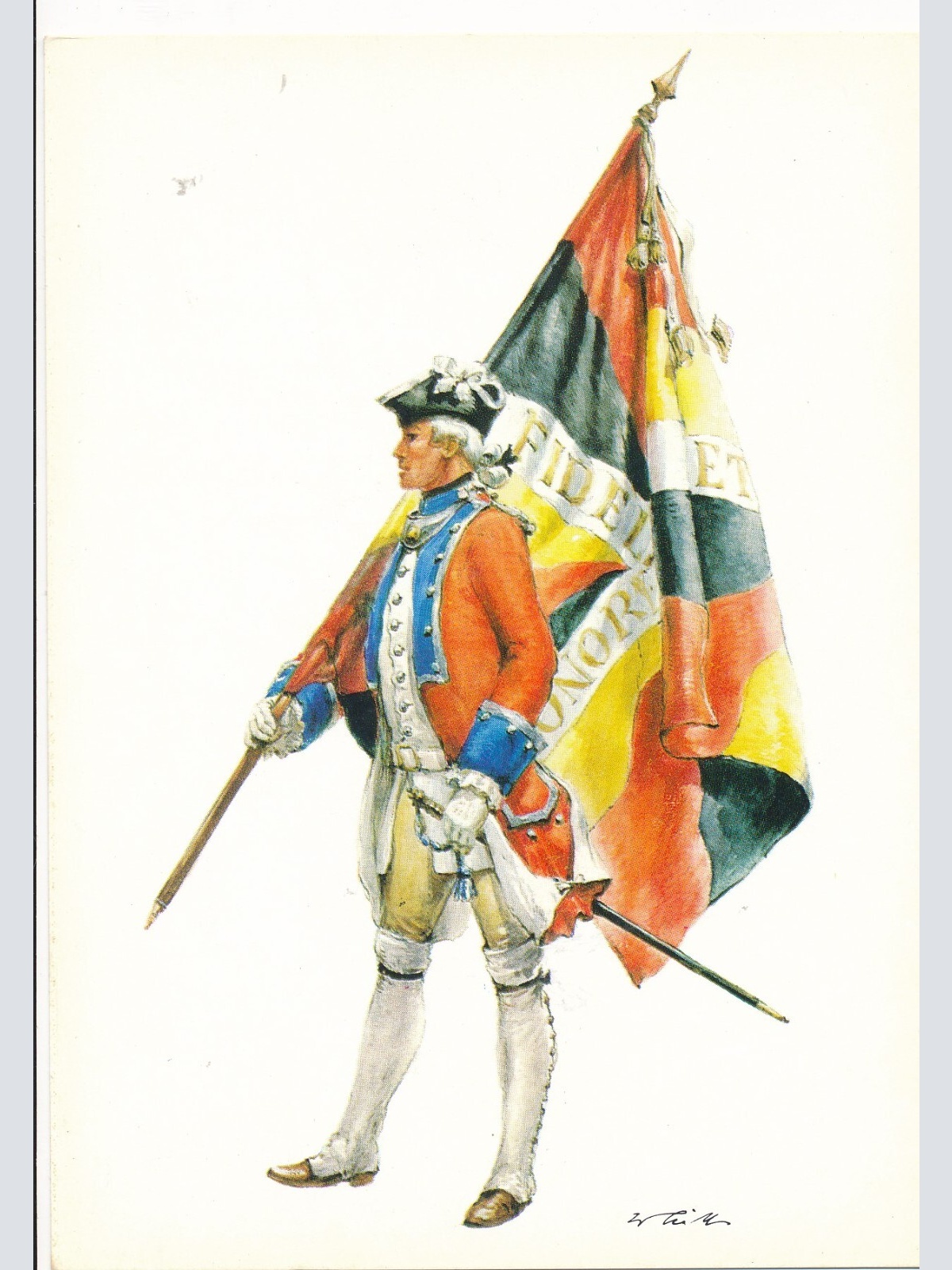 AK Uniform Schw. Eidgenossenschaft 1765 Sch. Re. Fähnrich Ansichtskarte (8695)
