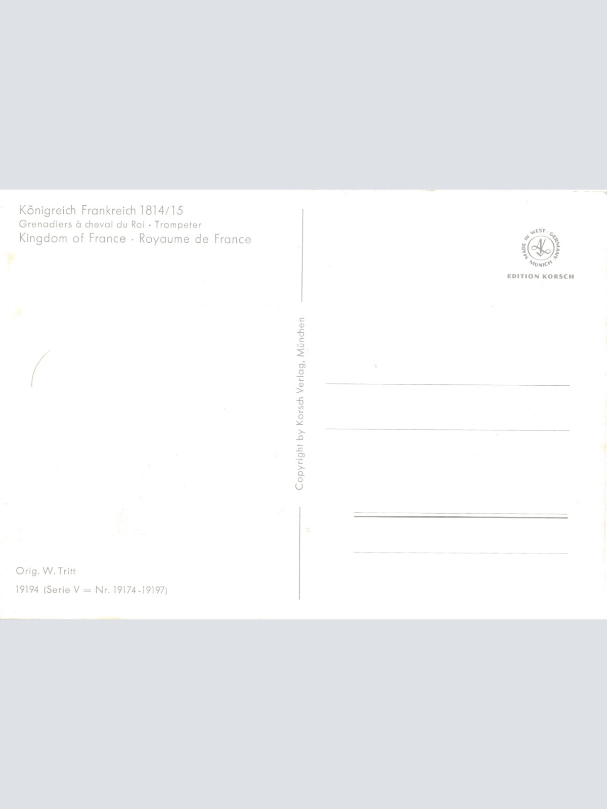 AK Uniform Königreich Frankreich 1814 Grenadier Trompeter Ansichtskarte (8698)