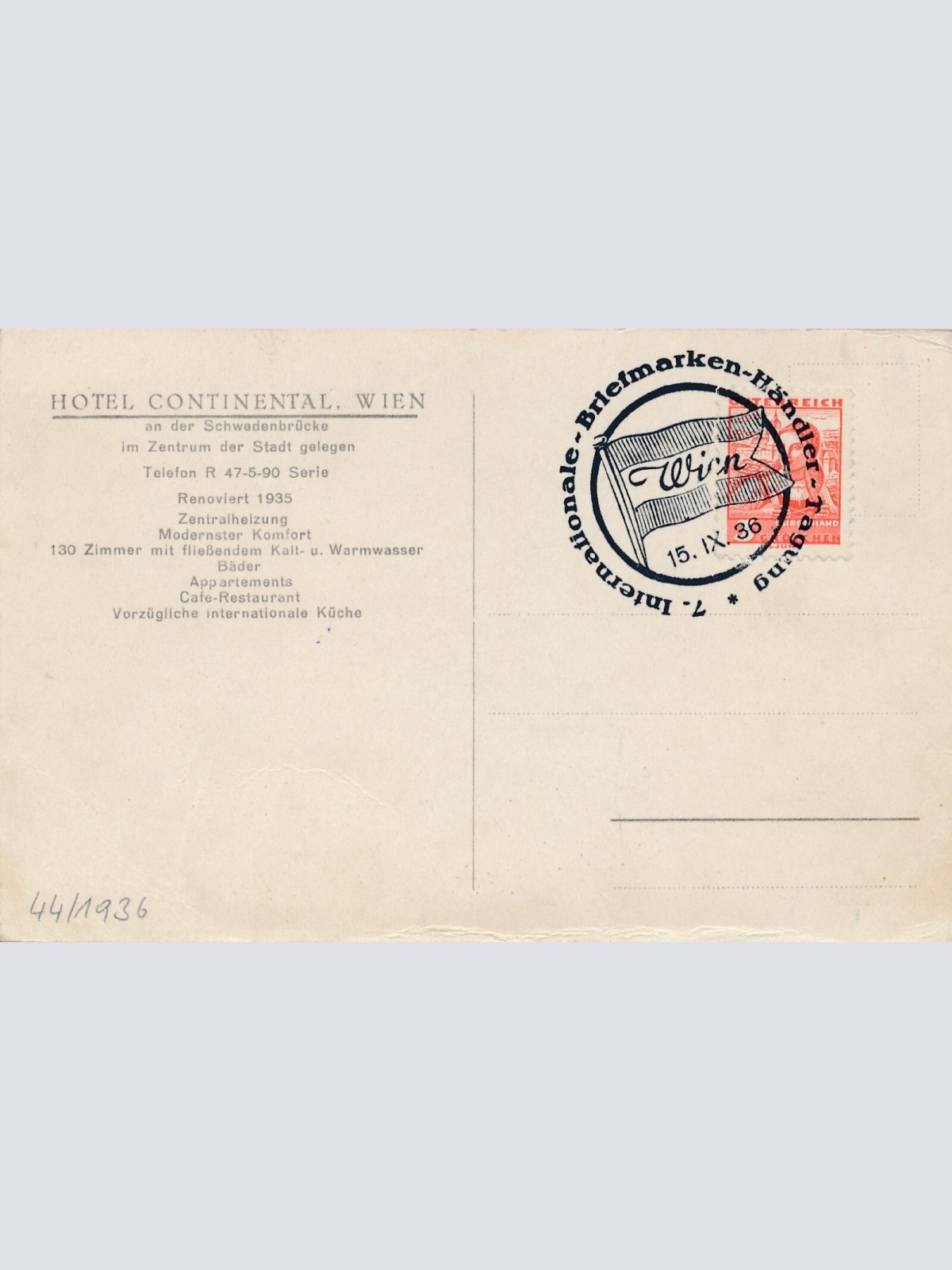 AK aus Wien mit Hotel Continental + Oldtimer (7242)