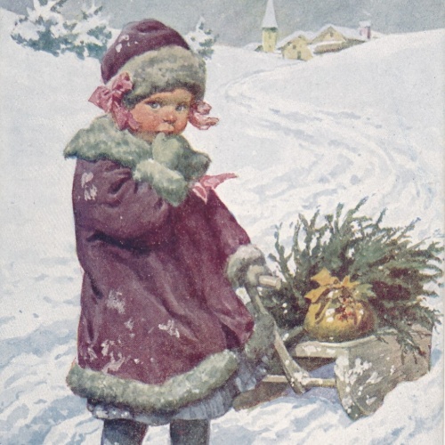 Motiv - Karte Herzliche Weihnachten Mädchen mit Schlitten (7212)