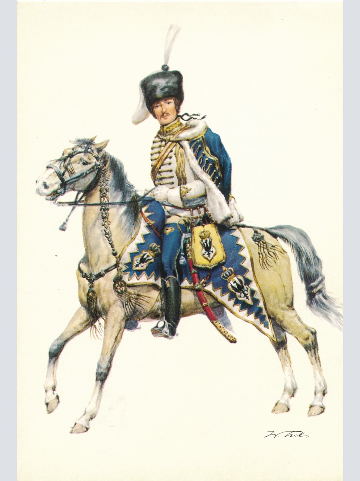 AK Uniform Kaiserr. Preußen 1745 Husaren reg. Stabsoffizier Ansichtskarte (8730)