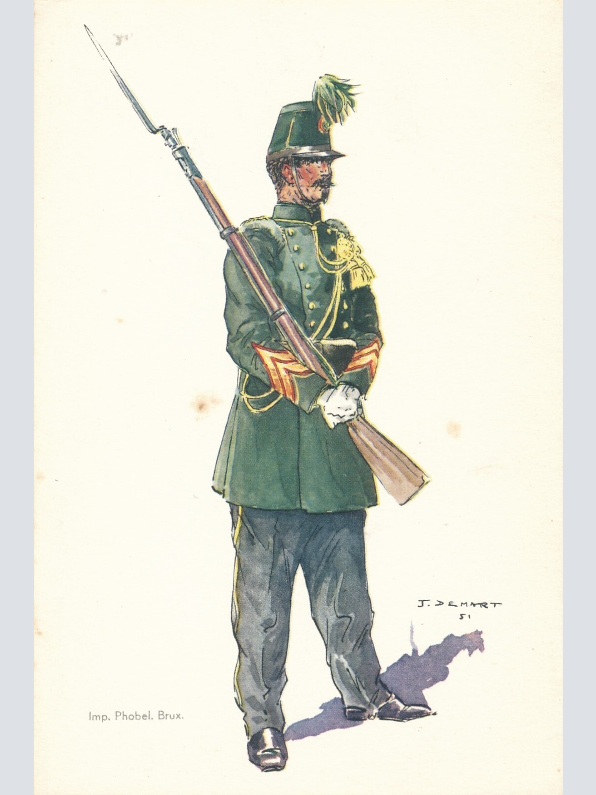 AK Uniform Belgien 1855 Chasseur a Pied Caporal Ansichtskarte (8739)