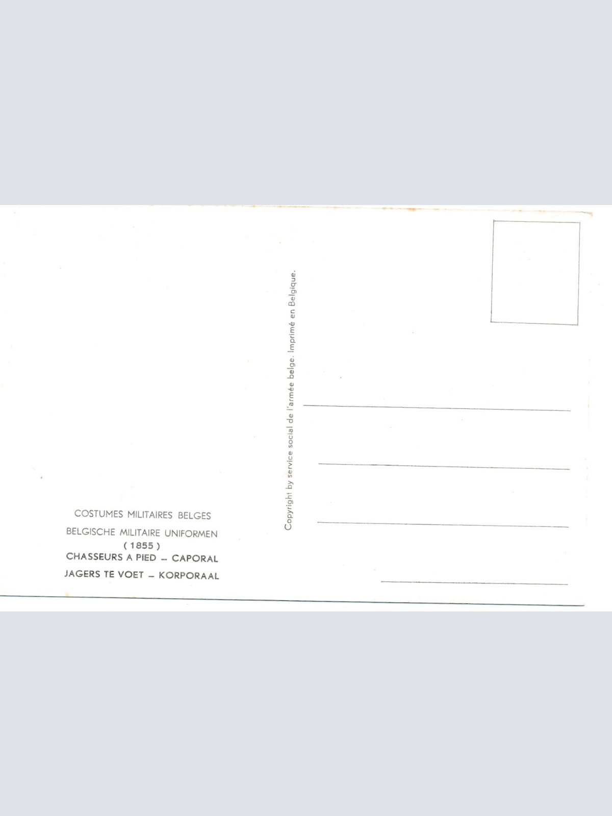 AK Uniform Belgien 1855 Chasseur a Pied Caporal Ansichtskarte (8739)