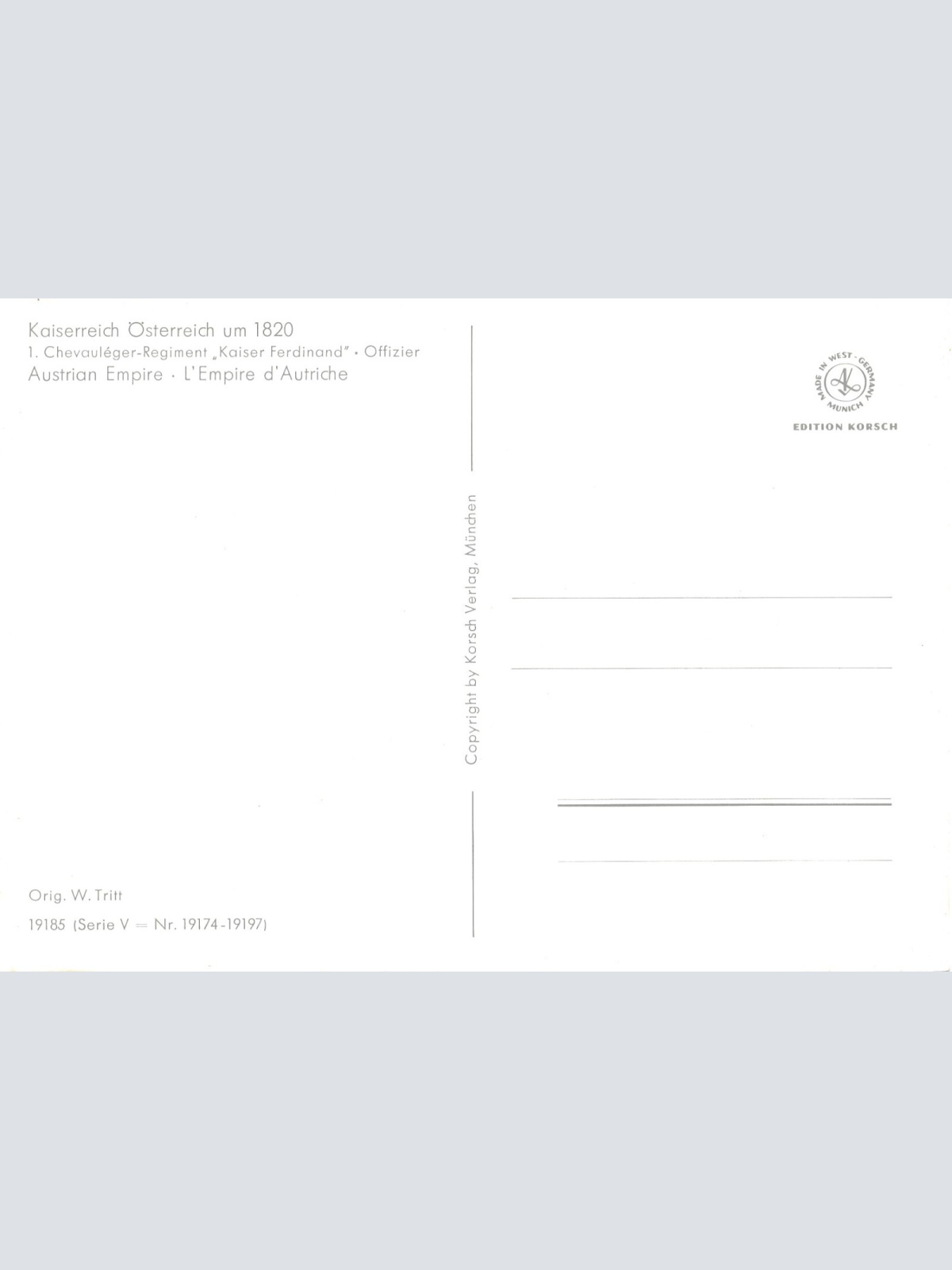 AK Uniform Kaiserr. Österr 1820 Chevauleger Offizier Ansichtskarte (8718)