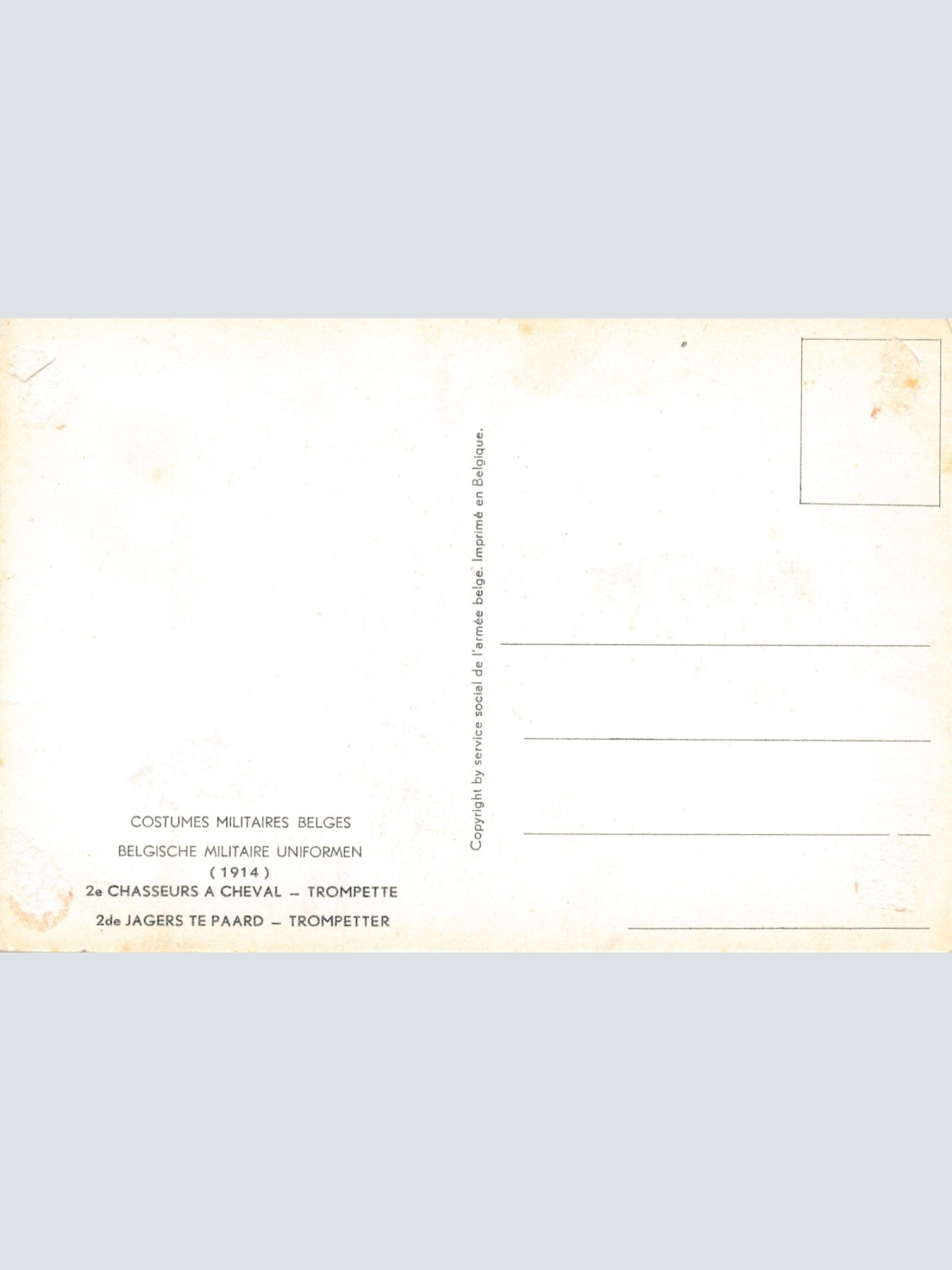 AK Uniform Belgien 1914 Chasseurs a Cheval Trompette Ansichtskarte (8756)