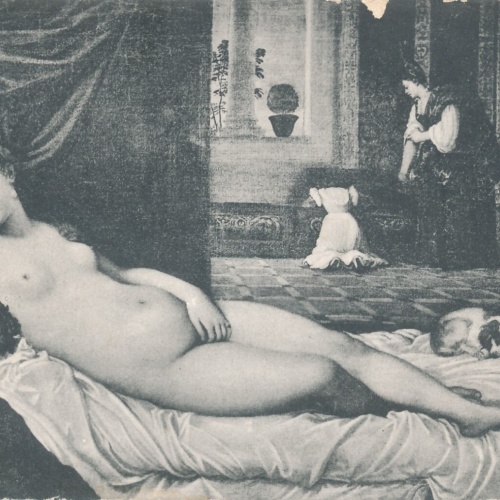 AK Erotik Akt - Nackt Busen Nackte Frau Venere giacente con Cagnolino (6904)