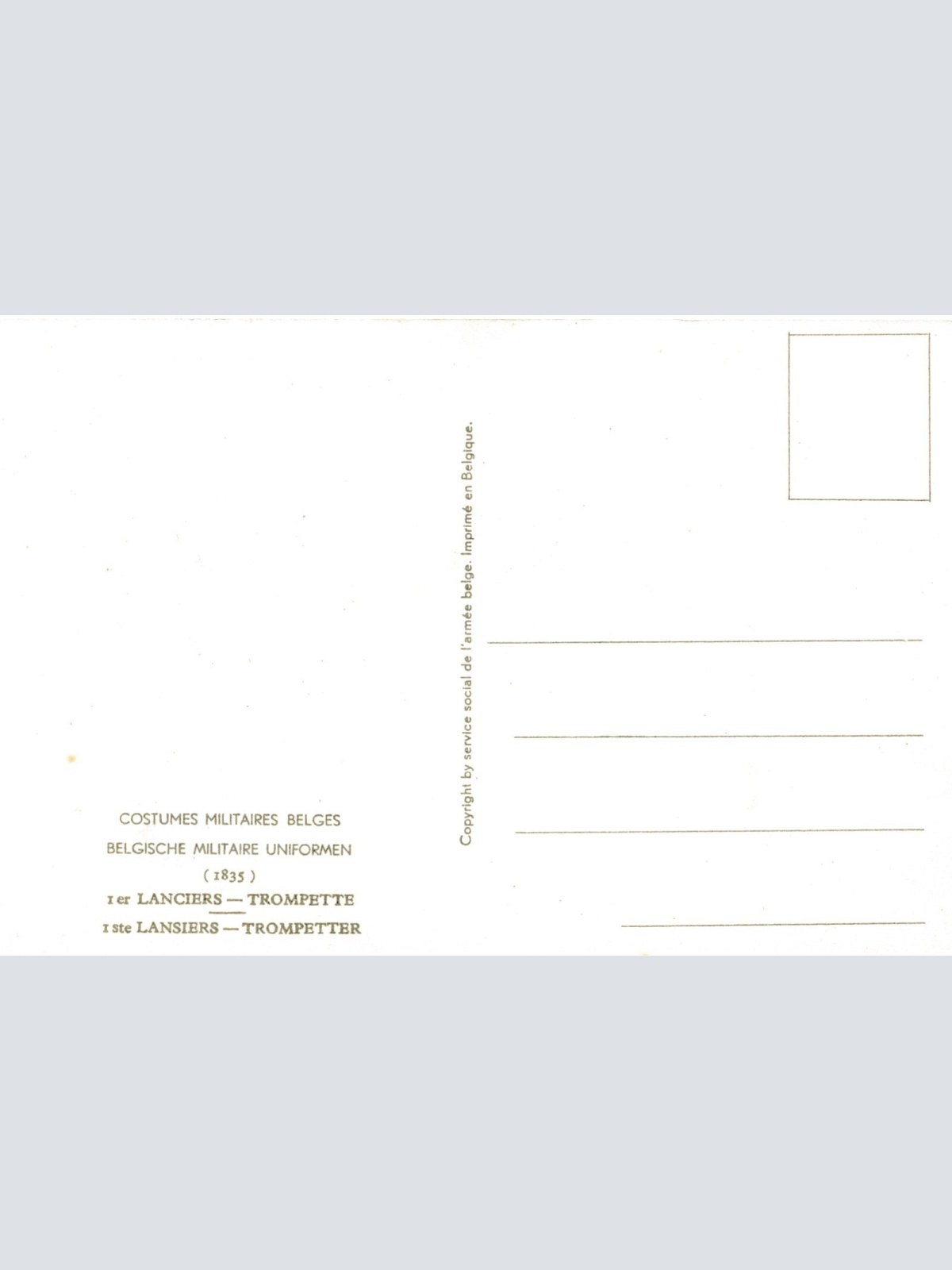 AK Uniform Belgien 1835 Lanciers Trompette Ansichtskarte (8752)