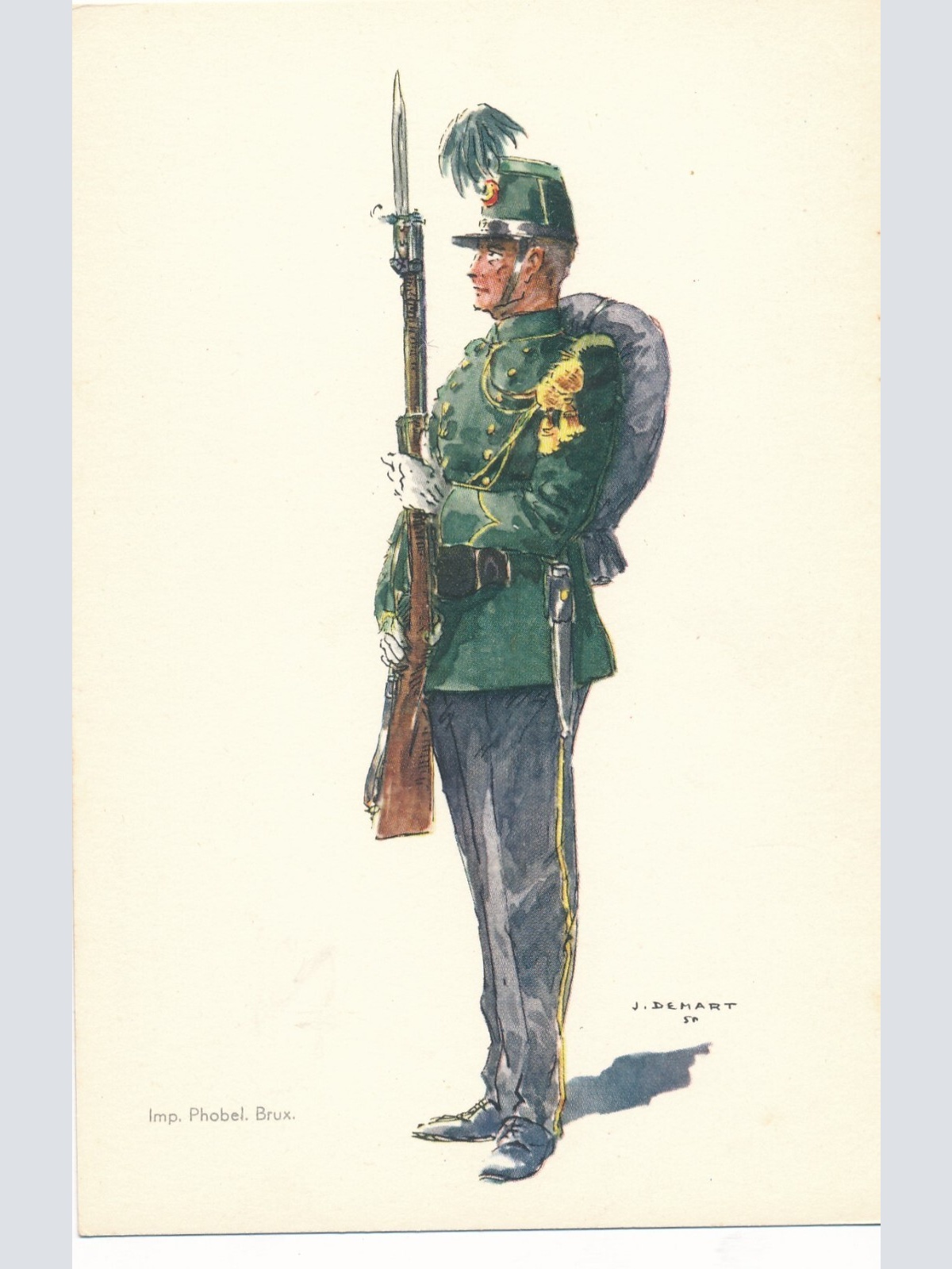 AK Uniform Belgien 1914 Jagers te Voet Ansichtskarte (8742)