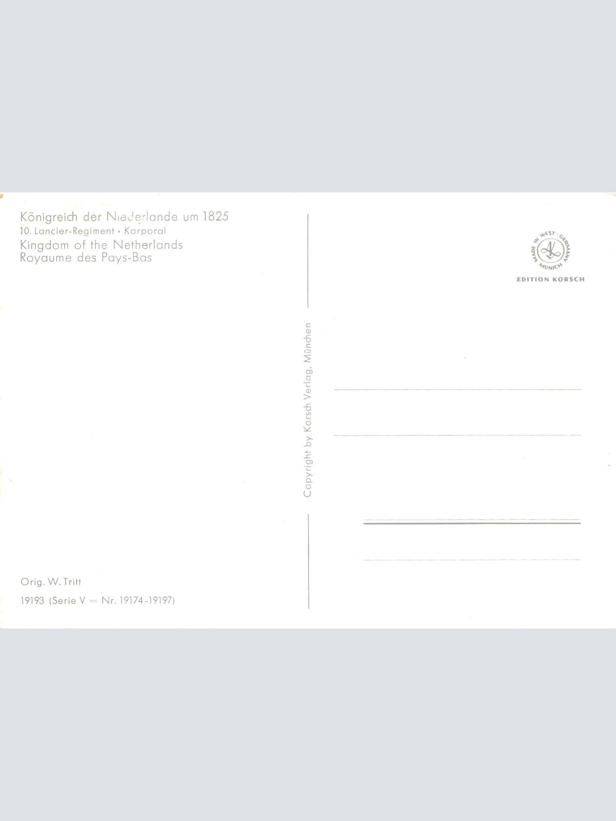 AK Uniform Königreich Niederlande 1825 Lancier reg Korporal Ansichtskarte (8747)