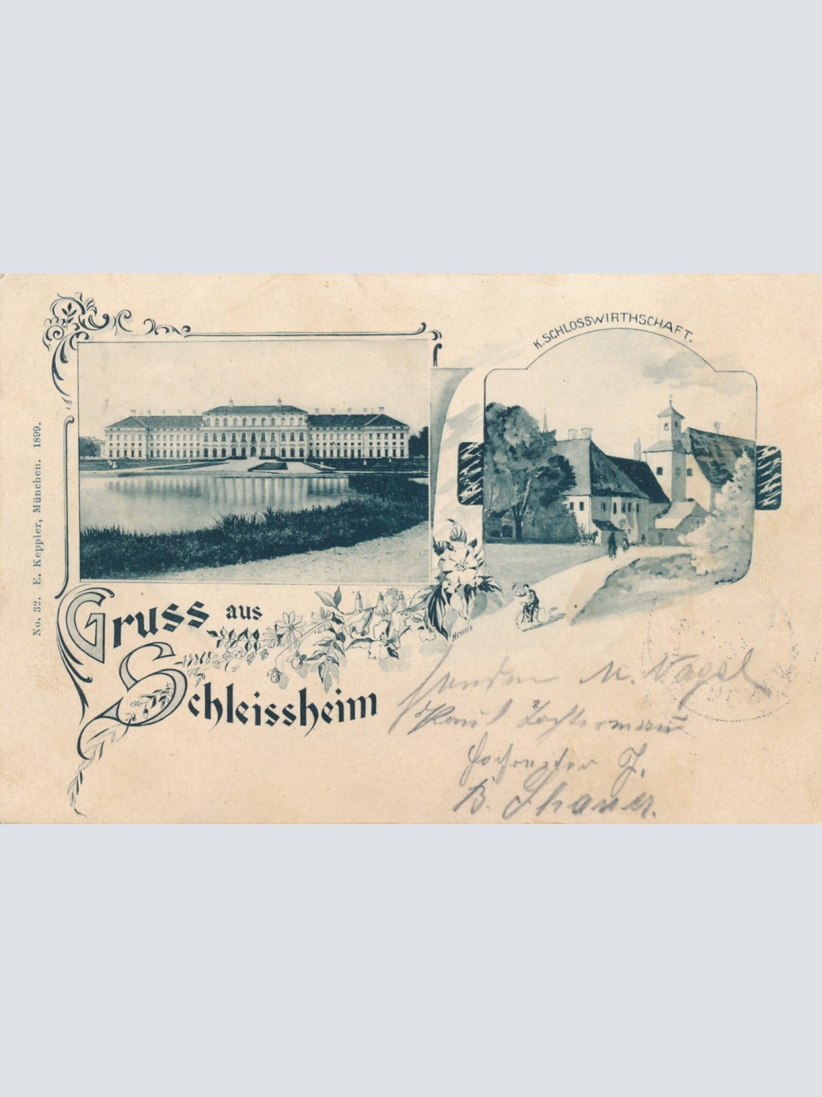 AK gruss aus Schleissheim mit K. Schlosswirtschaft Bayern (7275)