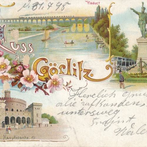 Litho - Karte gruss aus Görlitz mit Prinz Friedrich Carl Denkmal Sachsen (6950)