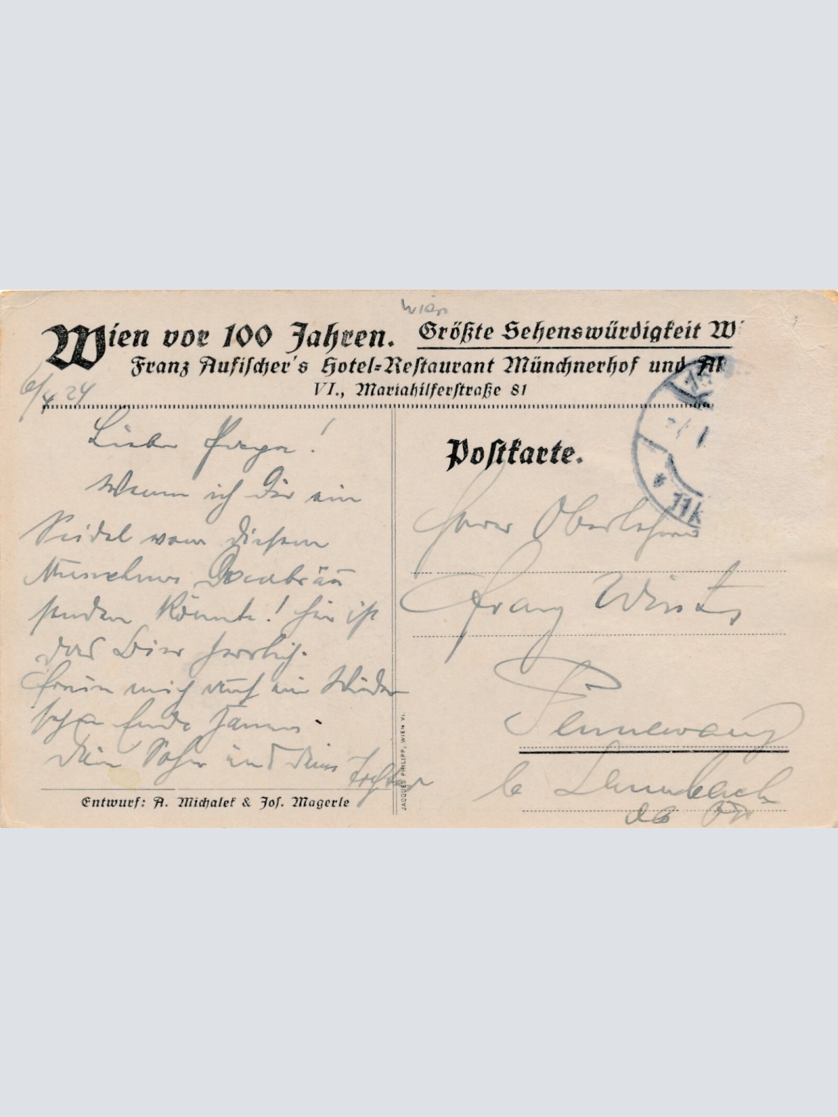 AK aus Wien mit Hotel Mündnerhof Ansichtskarte (9218)