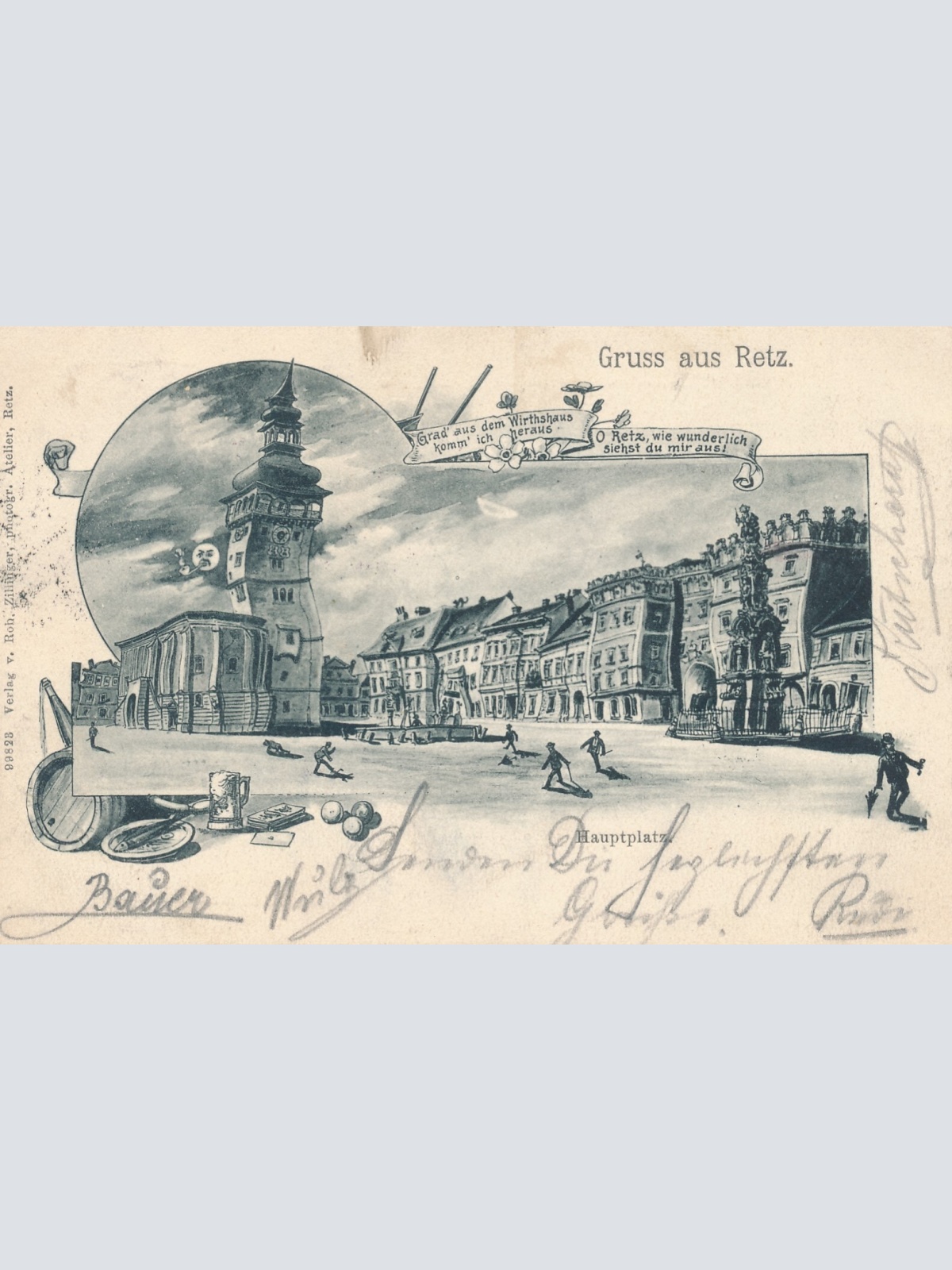 AK gruß aus Retz Hauptplatz Kunst - Karte Niederösterreich (6998)