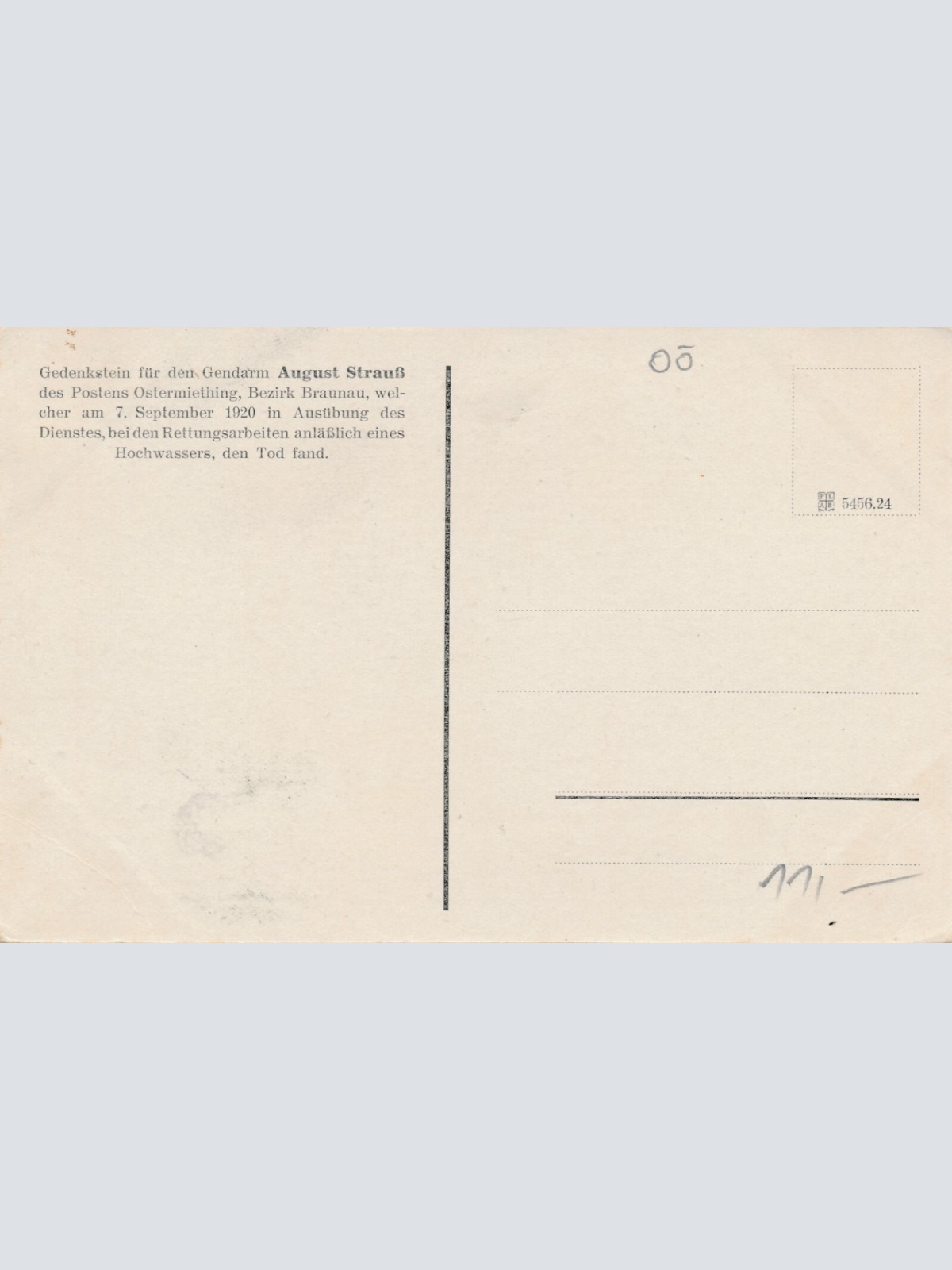 AK aus Ostermiething August Strauss Gedenkstein Oberösterr. Ansichtskarte (9081)
