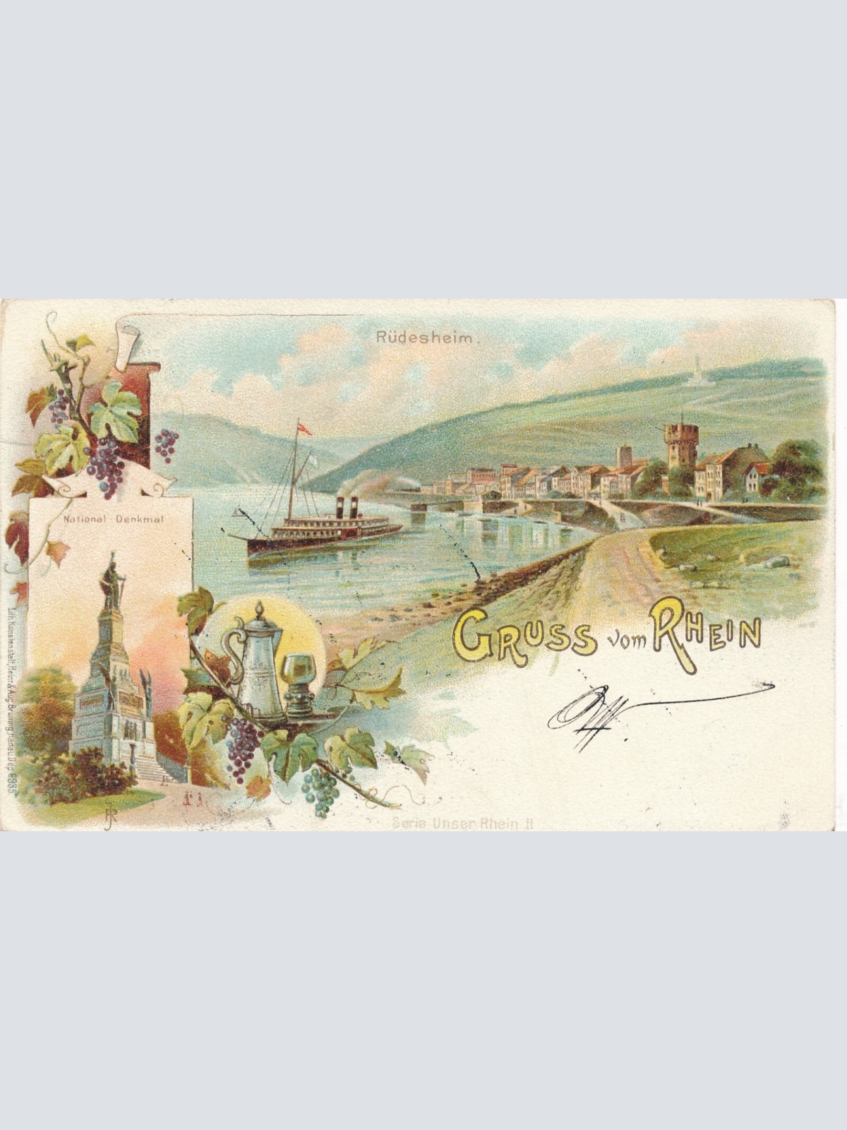 Litho - Karte gruss vom Rhein Hessen Ansichtskarte (9063)