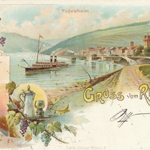 Litho - Karte gruss vom Rhein Hessen Ansichtskarte (9063)
