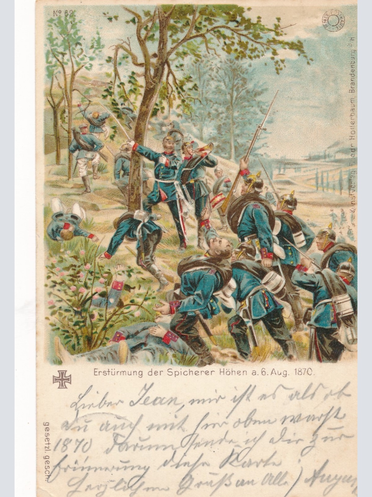 Litho - Karte erstürmung der Speicherer höhe mit Soldaten (9124)