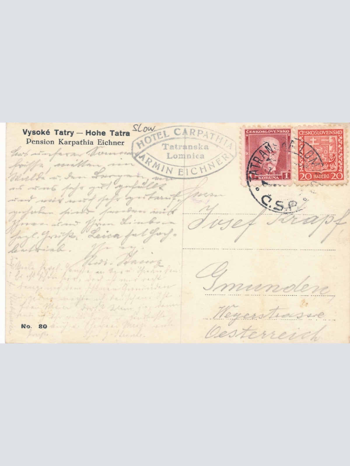 AK aus Vysoke Tatry mit Pension Karpathia Tschechoslowakei Ansichtskarte (9054)