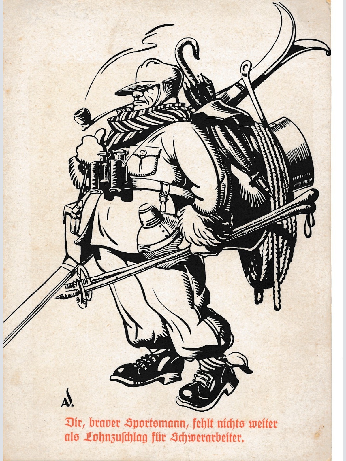 Karikatur - Karte vom Schiklub Darmstadt Skifahrer mit Spruch (7566)