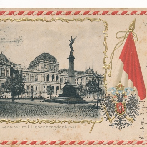 Präge - Karte aus Wien mit Universität und Liebenbergdenkmal (7537)