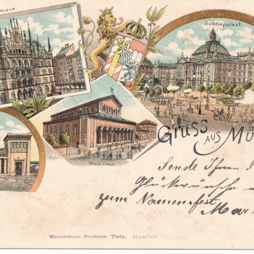Litho - Karte gruss aus München mit Rathaus Bayern Ansichtskarte (9338)